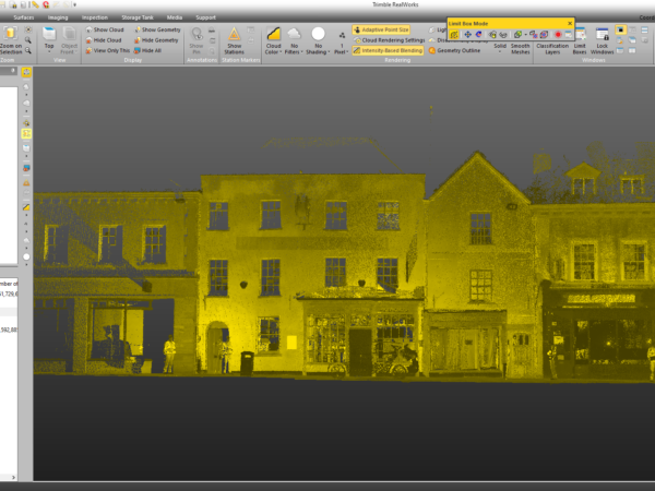 point cloud of building facade within trimble realworks