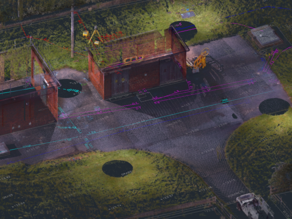 utility survey data overlaid onto point cloud of plant site