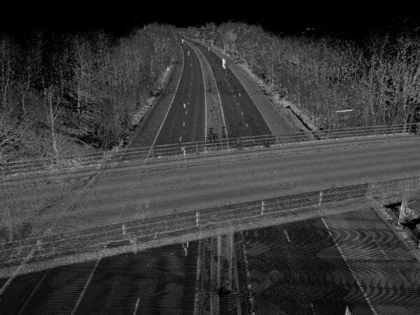 point cloud of bridge going over a motorway