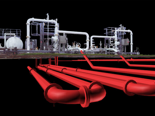 3d model of plant structure and underground pipe network