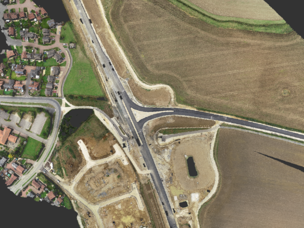 point cloud data from UAV survey showing highway and surrounding fields